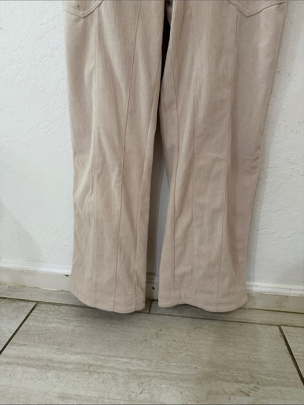 Oversized cream tan corduroy style pull on adjustable strap jumpsuit overalls s - Picture 3 of 5